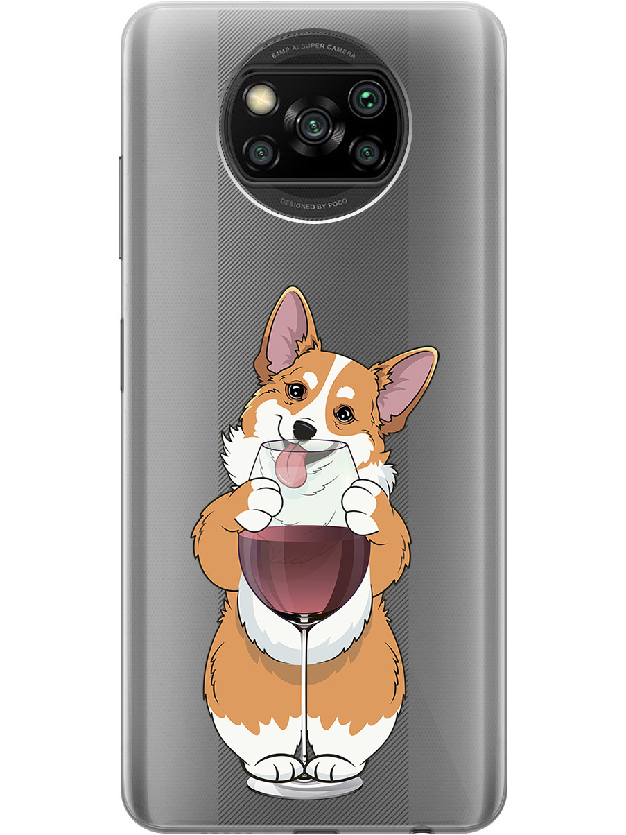 

Силиконовый чехол на Xiaomi Poco X3 / X3 Pro с принтом "Корги и бокал" прозрачный, Прозрачный;белый;бордовый, 723602761
