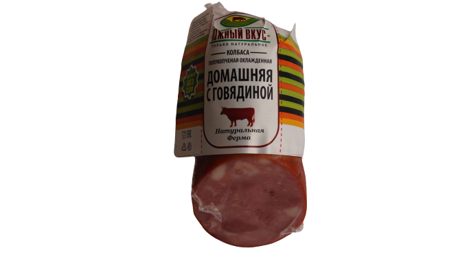 

Колбаса Южный вкус Домашняя с говядиной полукопченая +-400 г