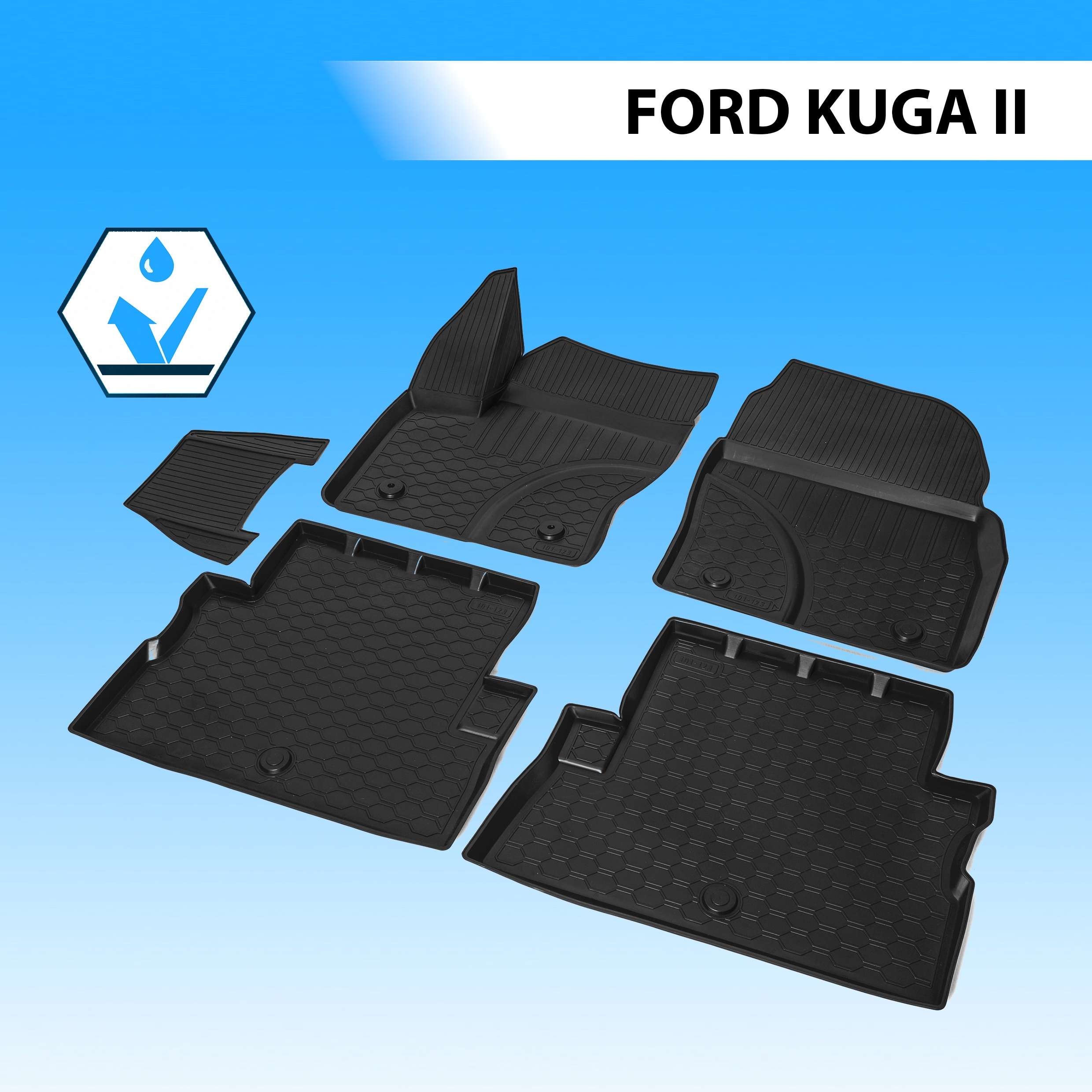 Коврики в салон RIVAL для Ford Kuga II 2013-2017 2016-н.в., с крепежом, 5 шт., 11804001