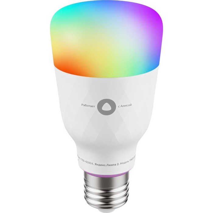 Умная лампа Яндекс, работает с Алисой, светодиодная, цветная, 9 Вт, 900 Лм, Е27, 220 В