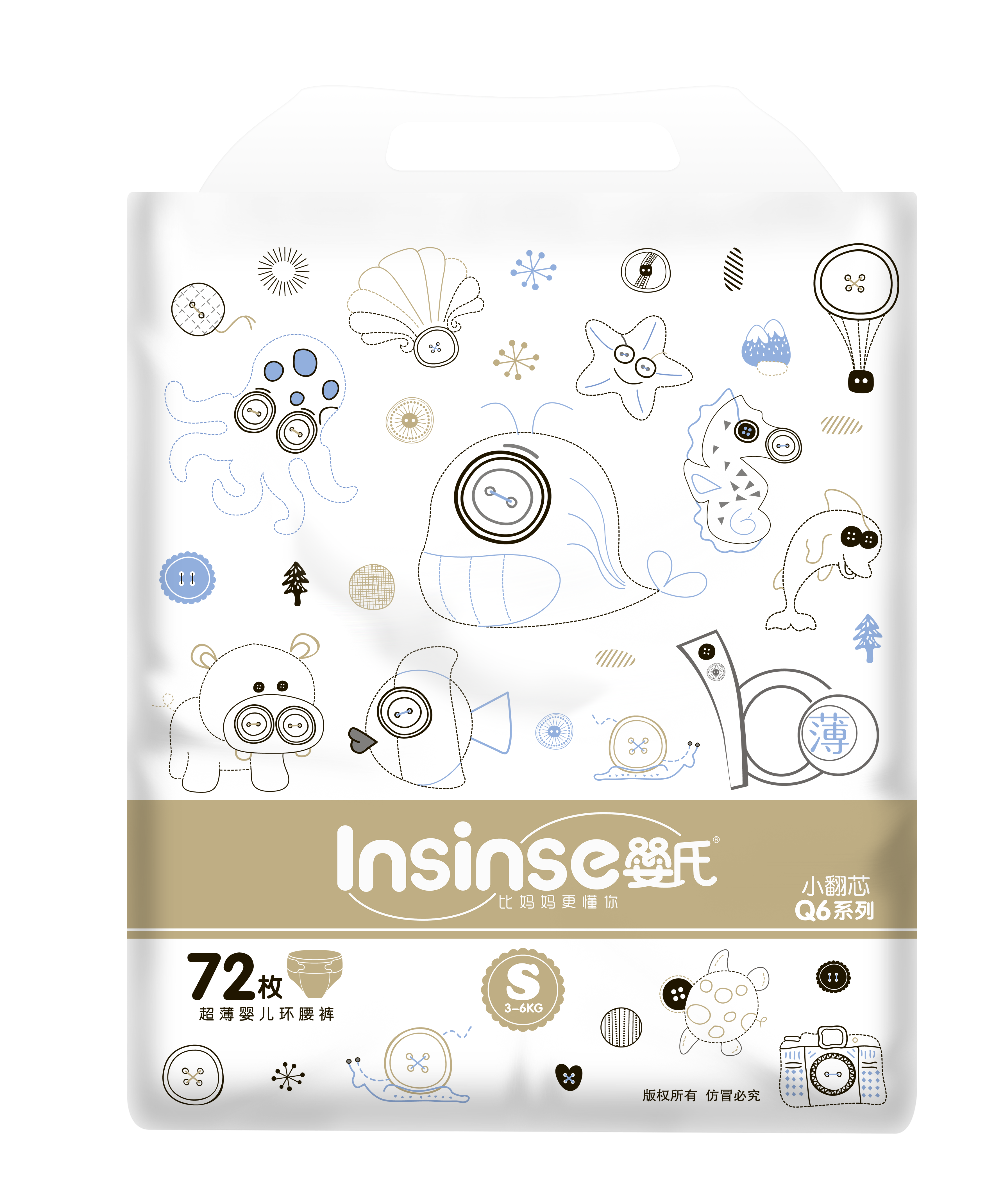 

Подгузники для новорожденных INSINSE Q6 (3-6кг) 72 шт. супертонкие S (4), Q6