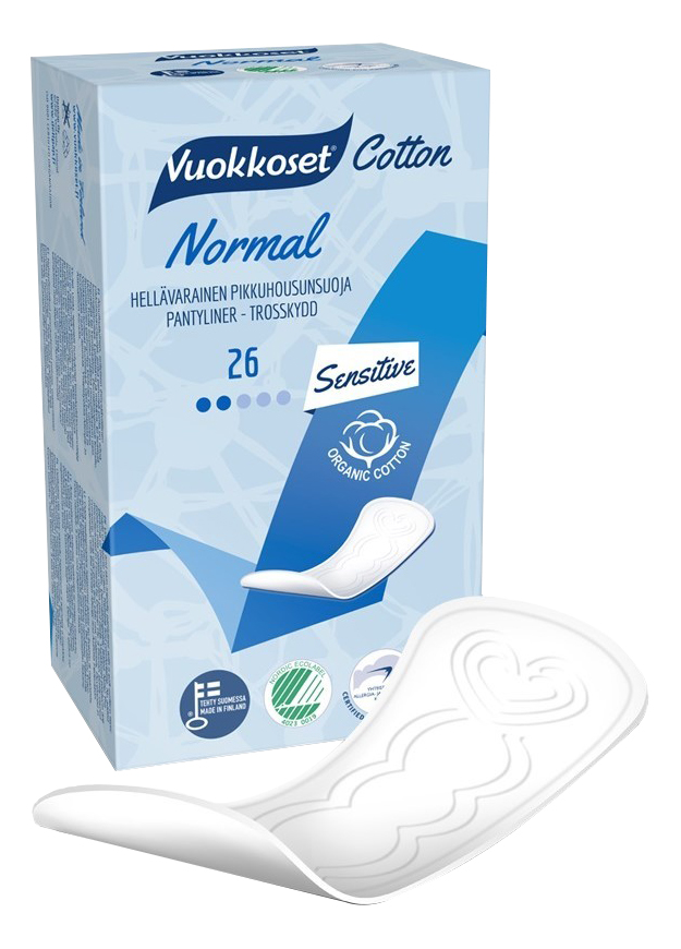 

Прокладки Vuokkoset (Вуоккосет), женские, Cotton Active Normal pantyliner, 26 шт,, cotton Active Normal pantyliner 26 шт.