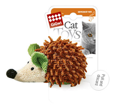 фото Мягкая игрушка для кошек gigwi ежик со звуковым чипом, пластик, полиэстер, коричневый, 7см