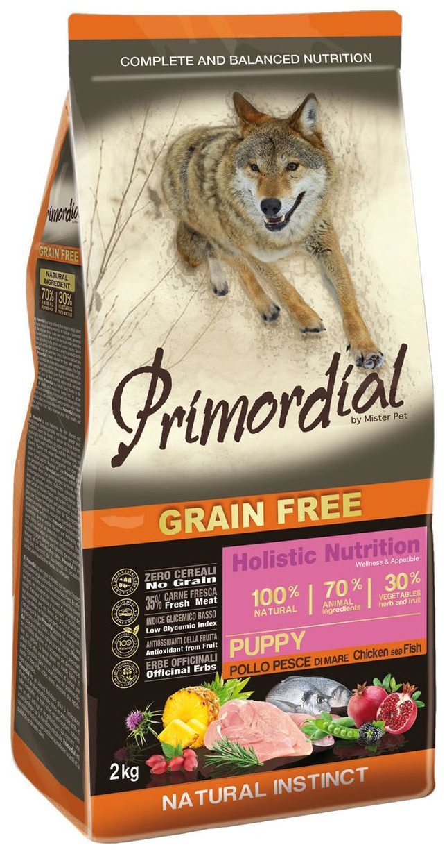 Сухой корм для щенков Primordial Grain Free Puppy, курица, рыба, 12кг
