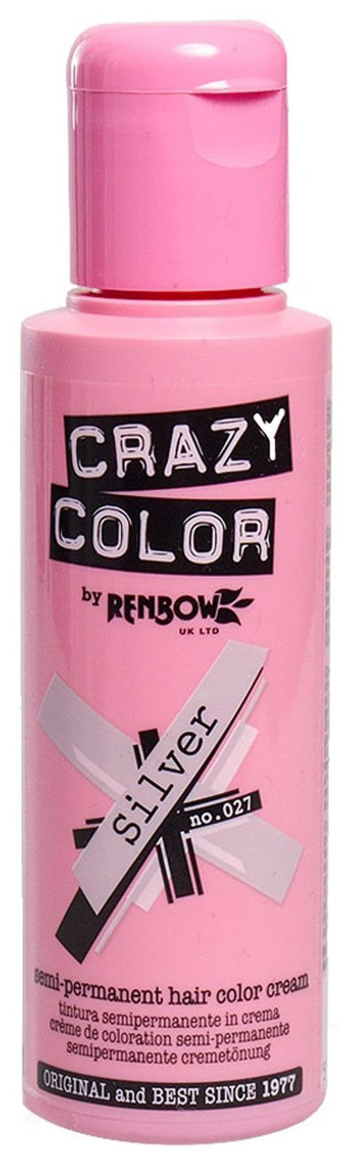 Краска для волос Renbow Crazy Color Semi-Permanent Hair Color Cream 27 Silver 100 мл crazy color оттеночный краситель для волос capri blue сине голубой 44