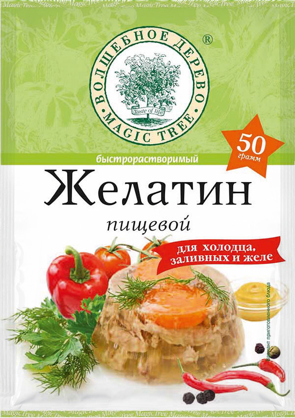 

Желатин пищевой Волшебное дерево для холодца заливных и желе 50 г, желатин прозрачный