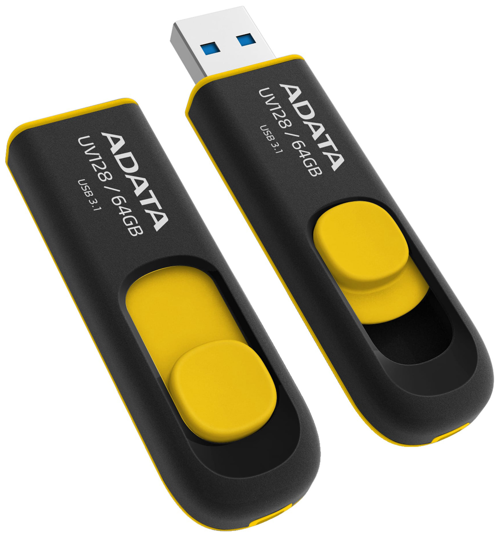 фото Флешка adata uv128 32гб yellow/black (auv128-32g-rby)