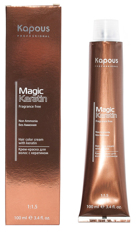 фото Краска для волос kapous professional magic keratin non ammonia 5.35 янтарный каштан 100 мл