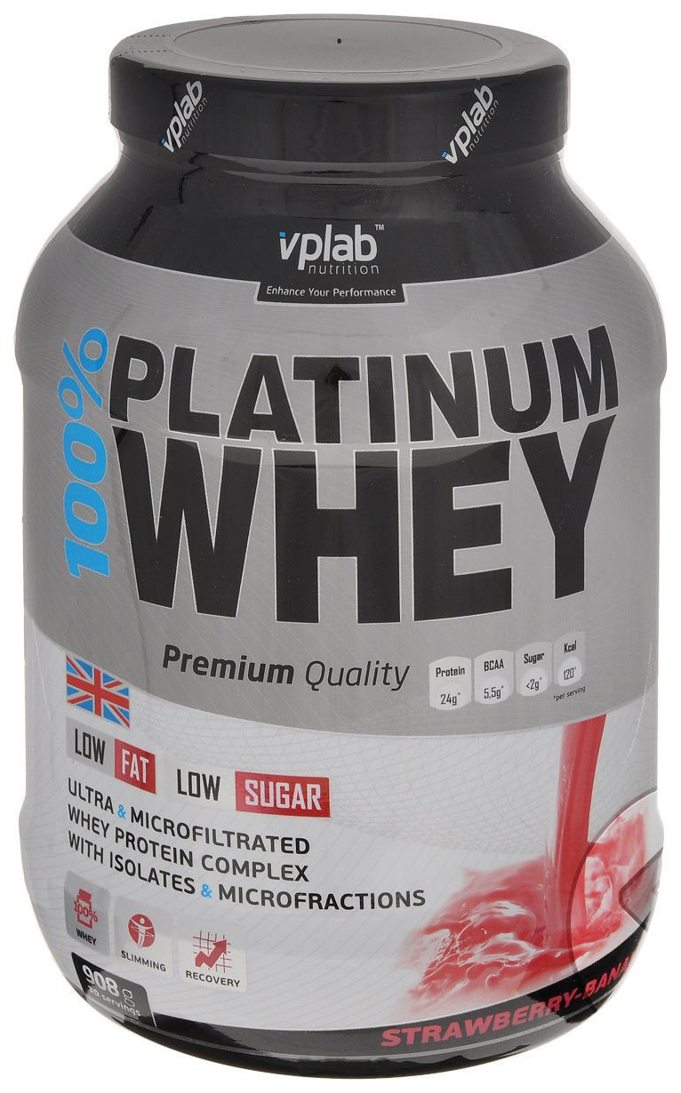 фото Протеин vplab 100% platinum whey, 908 г, strawberry-banana