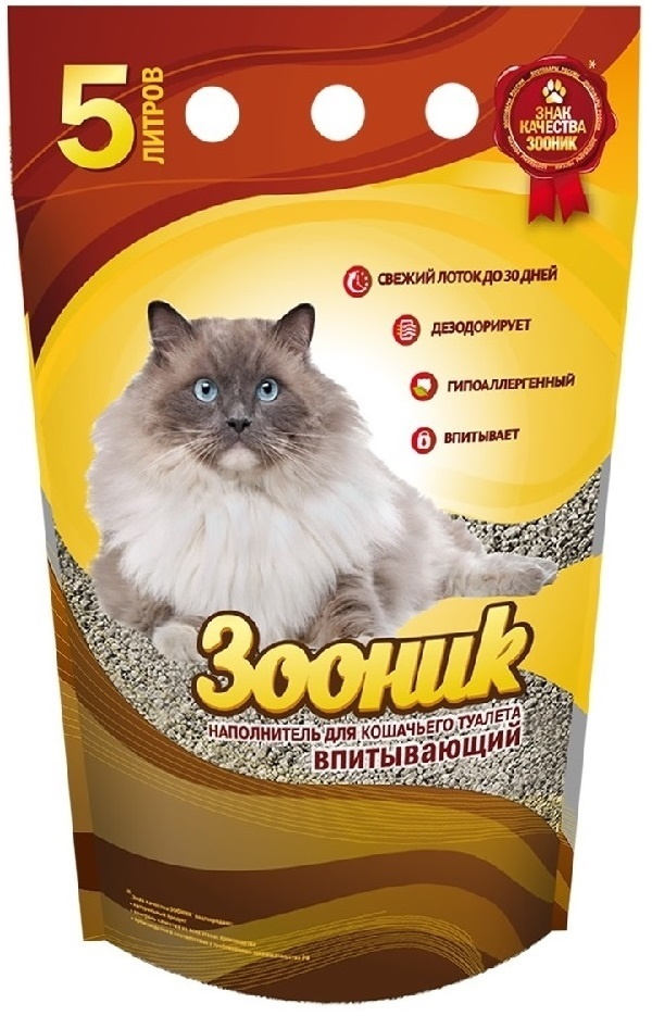 Впитывающий наполнитель для кошек Зооник бентонитовый, 3.5 кг, 5 л