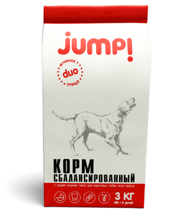 Сухой корм для собак Jump Duo ягненок, домашняя птица, для собак всех пород, 3 кг