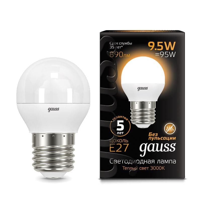 фото Комплект из 10 светодиодных ламп gauss led globe g45 9.5w e27 3000k 105102110