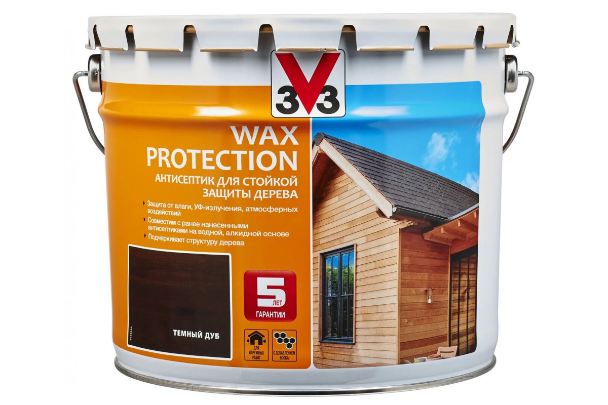 Пропитка для дерева V33 Wax Protection 9 л темный дуб