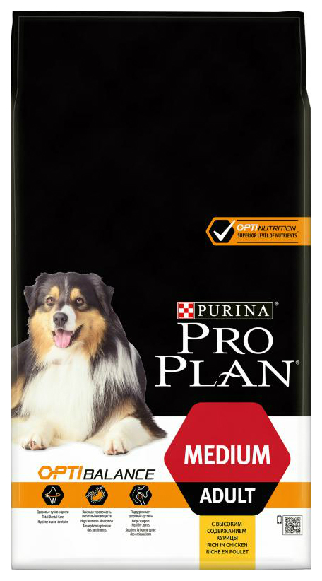 Сухой корм для собак PRO PLAN OptiBalance Medium Adult, для средних пород, курица, 14кг