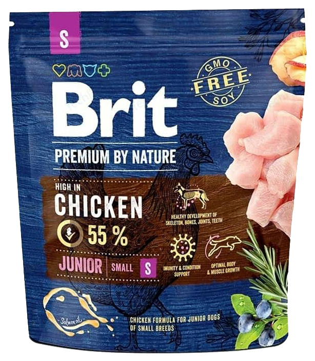 фото Сухой корм для щенков brit premium by nature junior s, для мелких пород, курица, 1кг