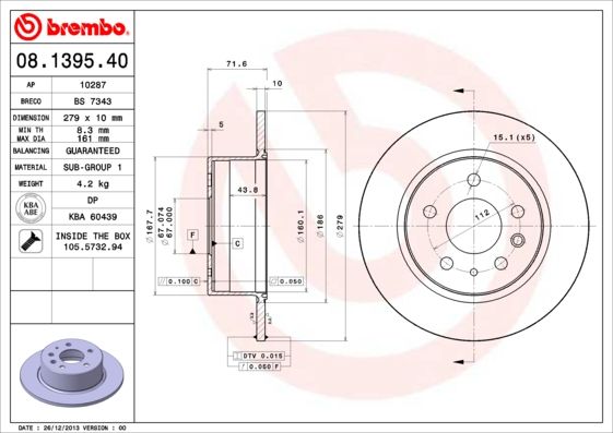 фото Тормозной диск brembo 08.1395.40