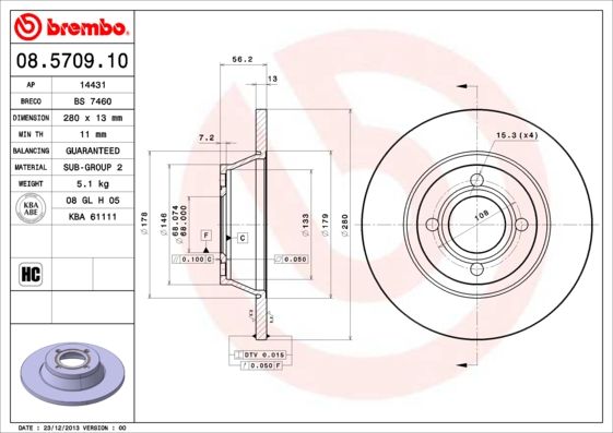 фото Тормозной диск brembo 08.5709.10