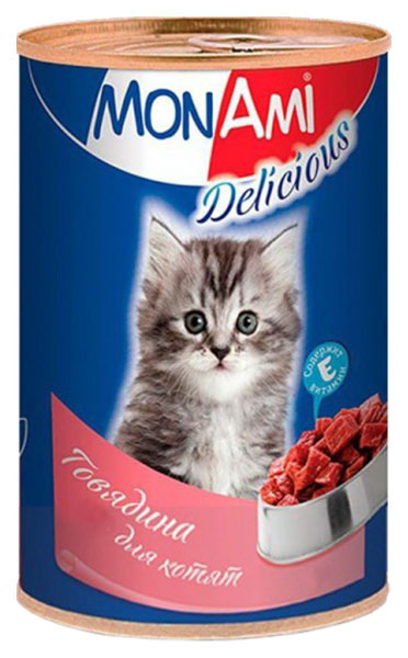 

Консервы для котят MonAmi Delicious, говядина, 20шт по 350г, Delicious