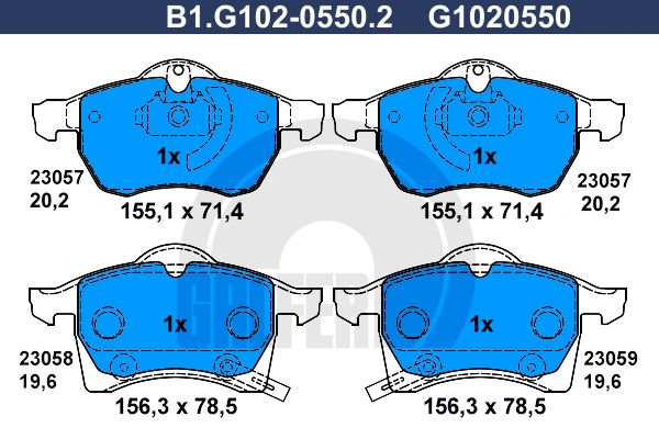 

Комплект тормозных дисковых колодок GALFER B1.G102-0550.2