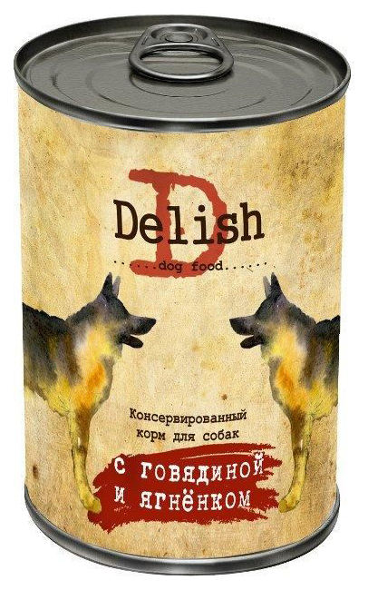 фото Консервы для собак delish, говядина, ягненок, 970г