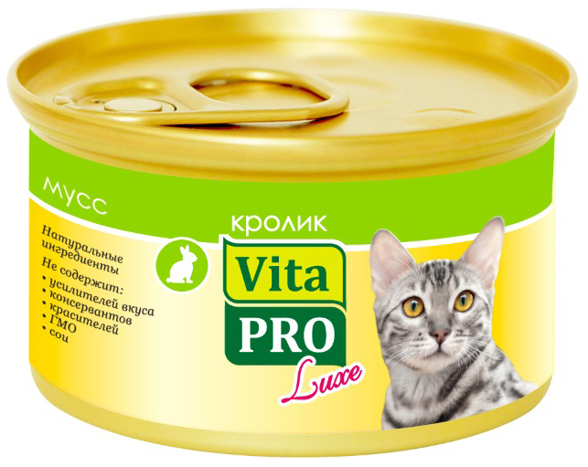 фото Консервы для кошек vitapro luxe, мусс с кроликом, 85г