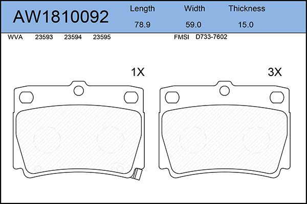 фото Комплект тормозных колодок, дисковый тормоз aywiparts aw1810092