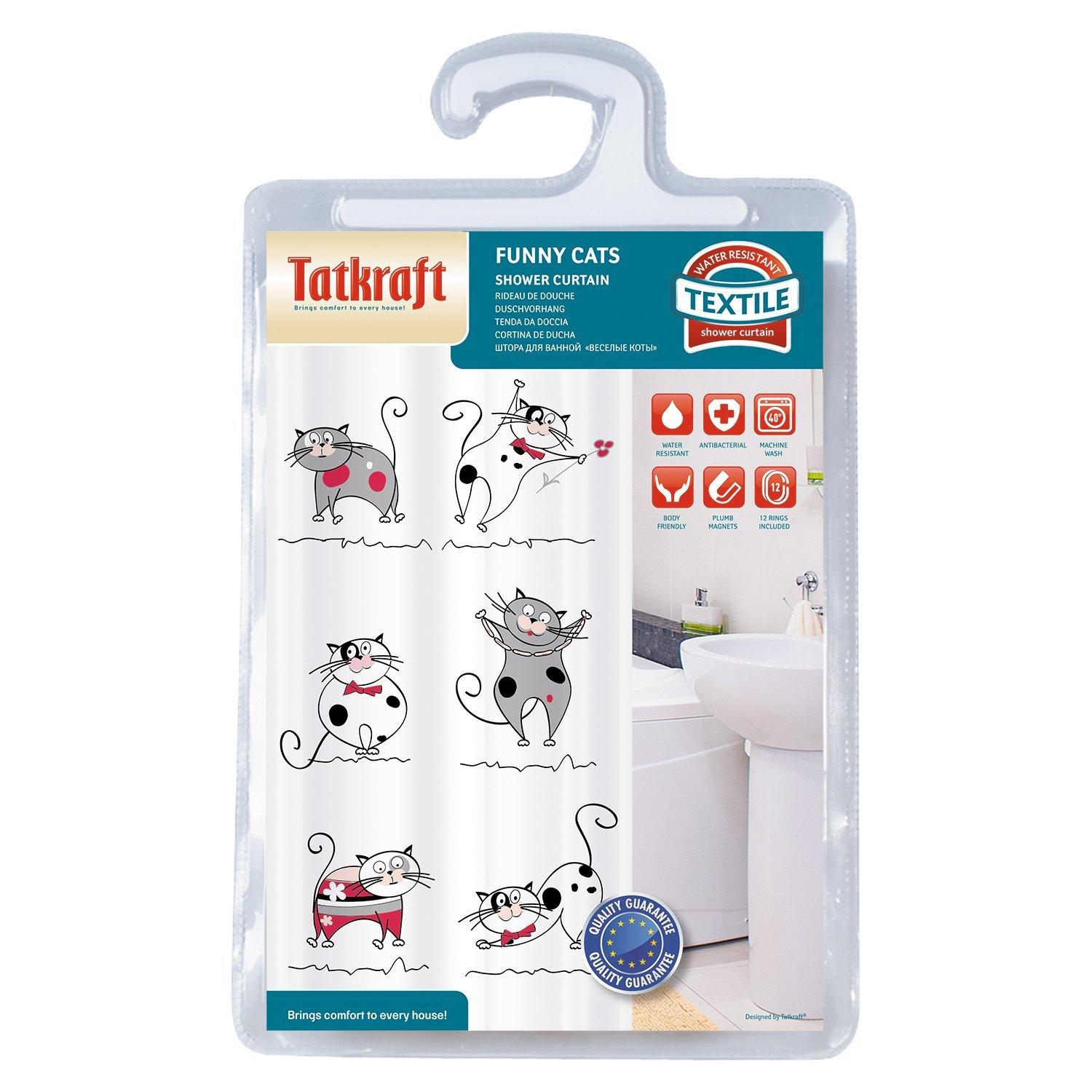 фото Штора для ванной tatkraft funny cats textile белый с рисунком