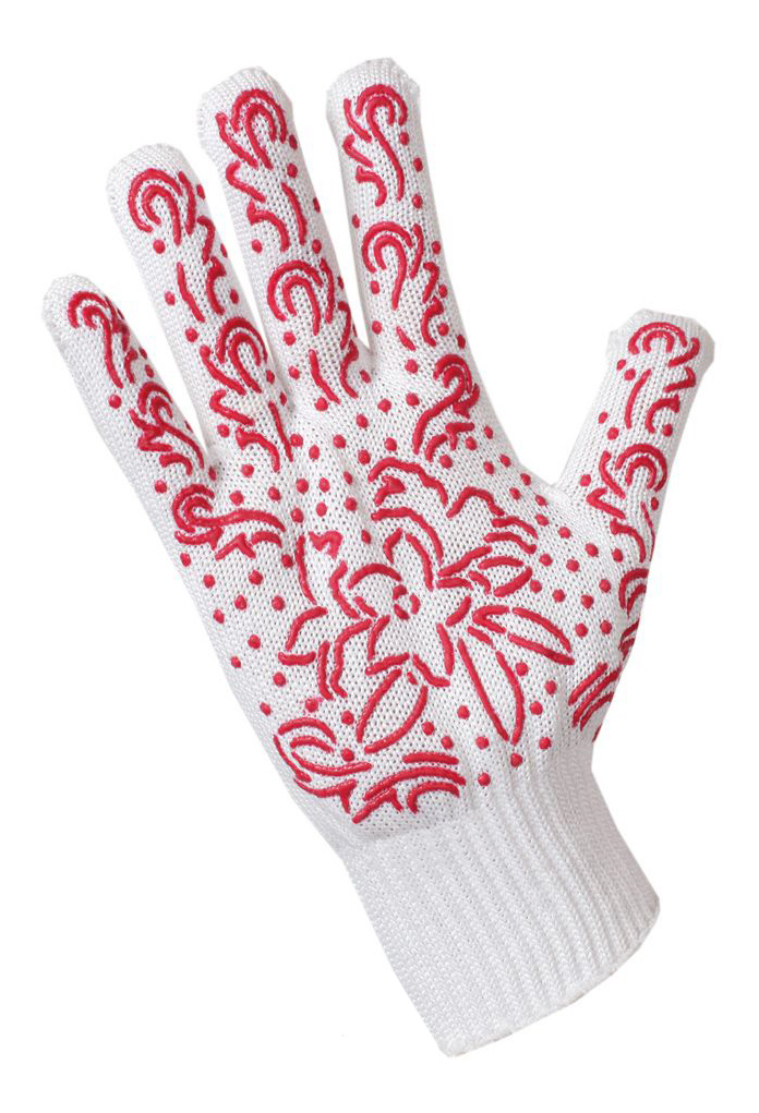 Перчатки для уборки Хозяюшка Мила трикотажные с дизайн напылением ПВХ, red