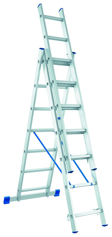 Лестница трехсекционная СИБРТЕХ 3х7 ступеней 97817 лестница стремянка трехсекционная alumet h3 5306 алюминиевая 3x6 ступеней 1 69 3 38 м