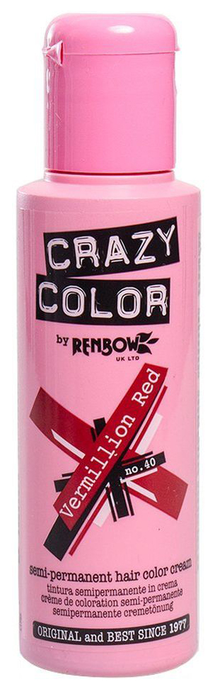 Краска для волос Renbow Crazy Color 40 Vermillion Red 100 мл краска для волос renbow crazy color semi permanent hair color cream 55 lilac 100 мл