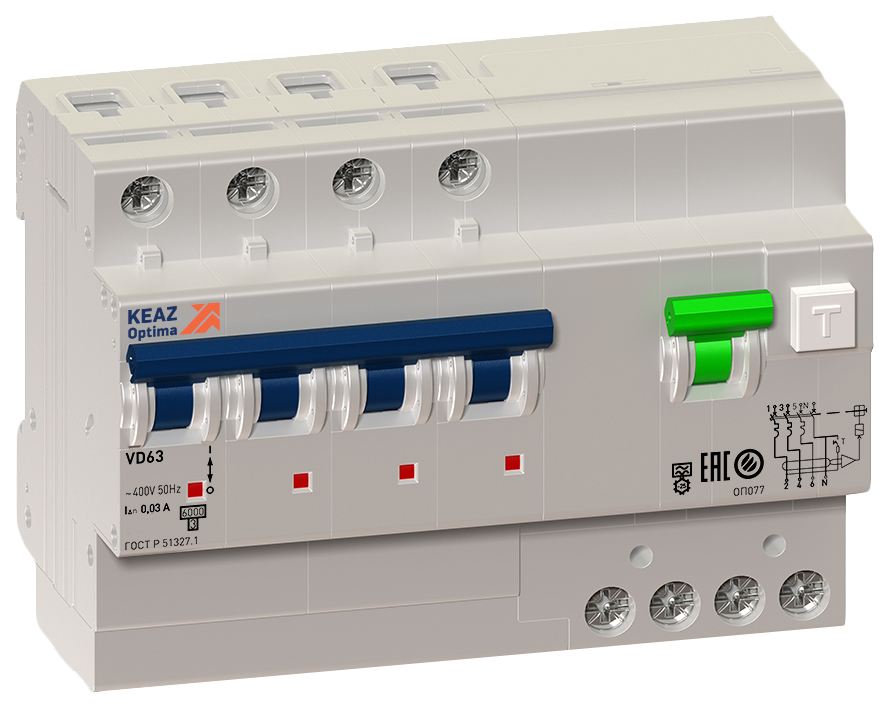 

Выключатель автоматический дифференциального тока "OptiDin VD63", 4 п, 32 А, 30 мА, тип А, 103479