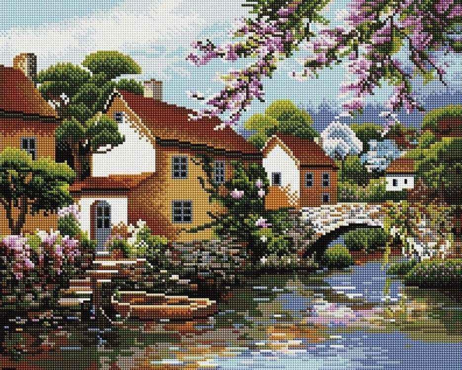 

Алмазная вышивка Painting Diamond Деревенька у канала, 40x50 см, Деревенька у канала