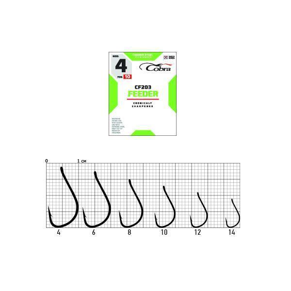 

Рыболовные крючки Cobra Feeder CF203 №4, 10 шт., Черный, Feeder CF203
