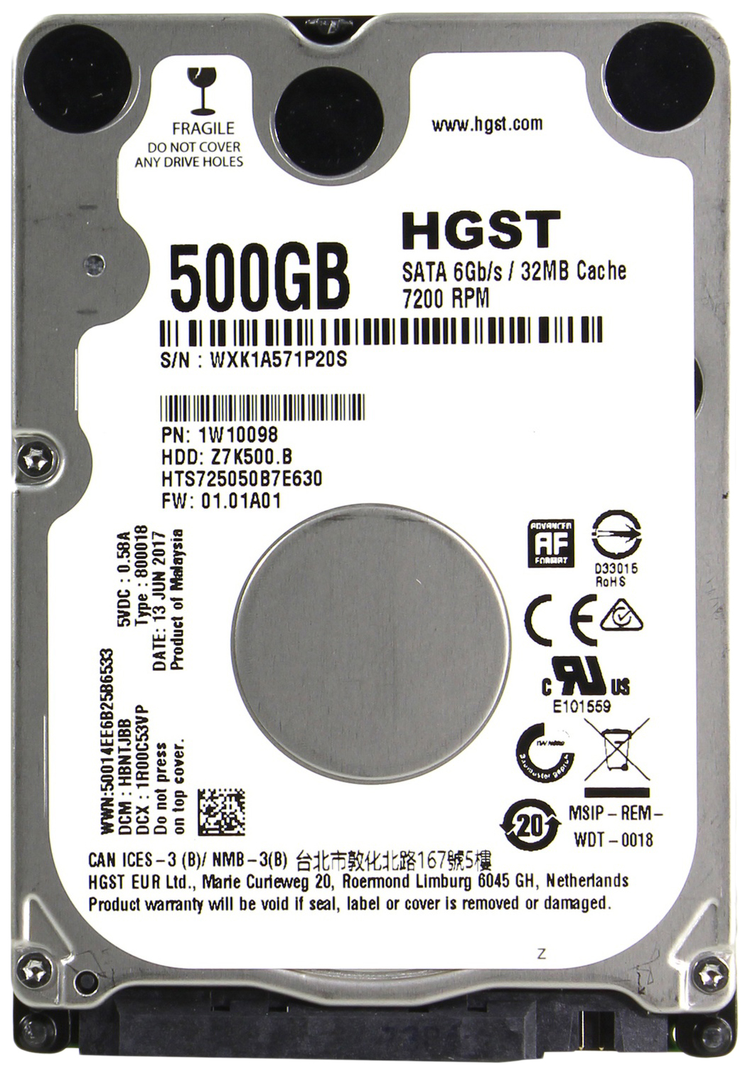 Жесткий диск HGST Travelstar Z7K500 500ГБ (HTS725050B7E630)