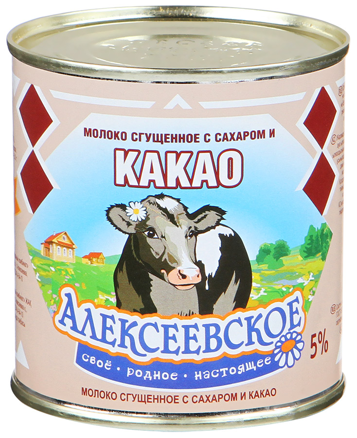 фото Молоко алексеевское сгущенное 5% с сахаром и какао 380 г