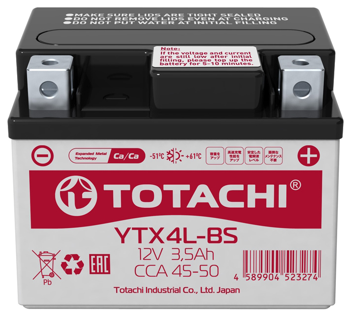 Аккумулятор TOTACHI MOTO YTX4L-BS 3,5 а/ч L