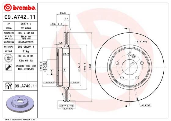 фото Тормозной диск brembo 09.a742.11