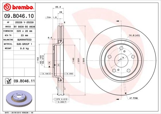 фото Тормозной диск brembo 09.b046.11