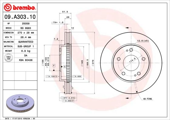 фото Тормозной диск brembo 09.a303.10