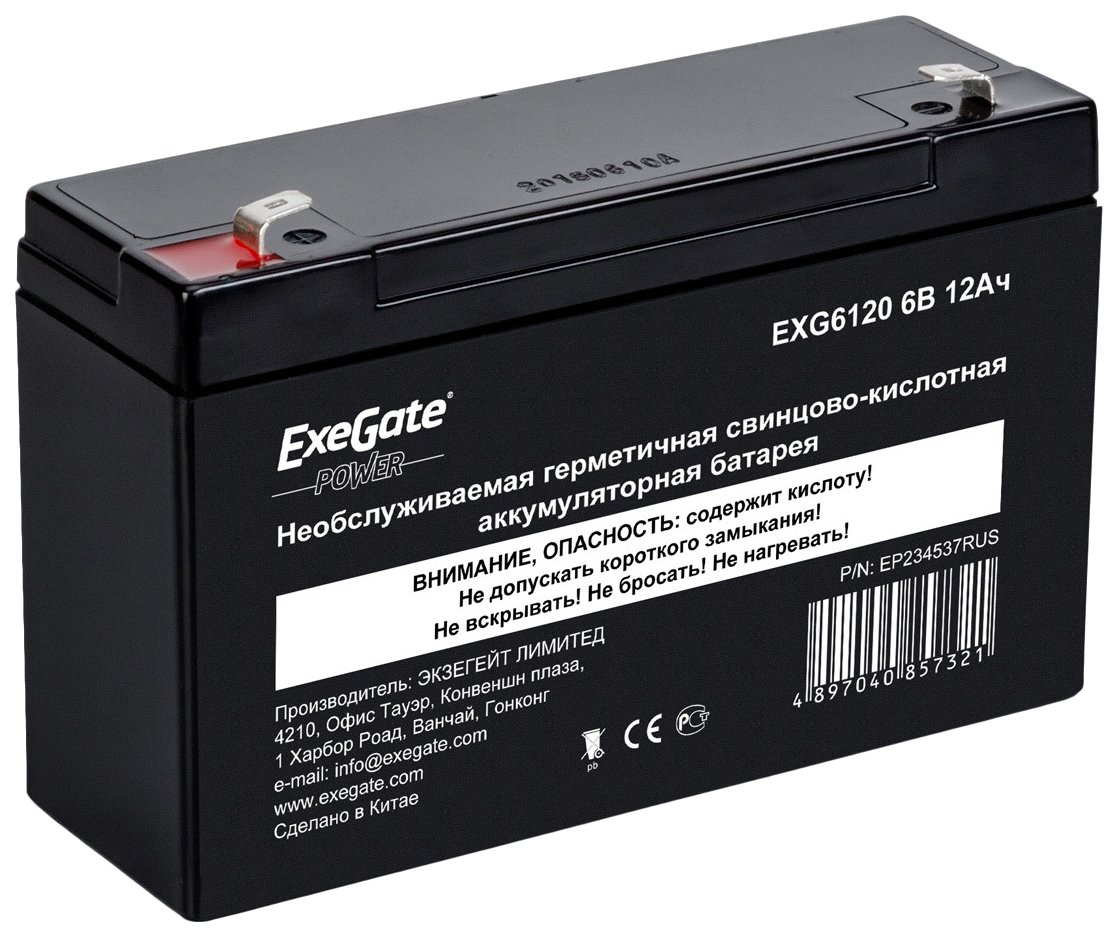 

Аккумуляторная батарея ExeGate DT 612 (6V 12Ah, клеммы F1), EXG6120