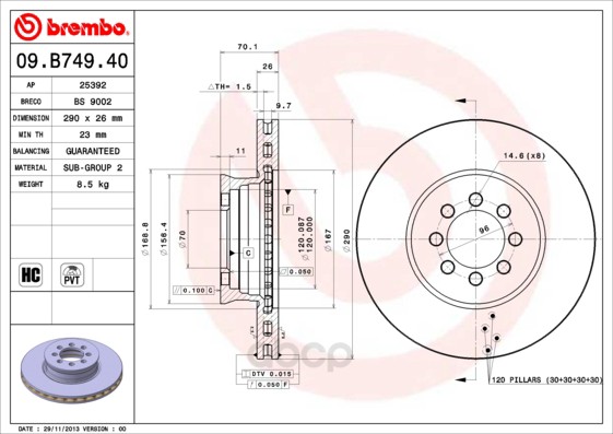 фото Тормозной диск brembo задний для 09b74940