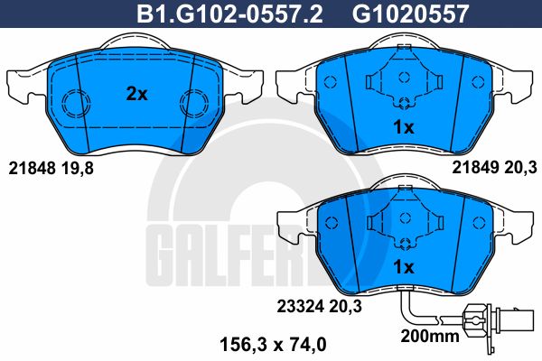 

Комплект тормозных дисковых колодок GALFER B1.G102-0557.2