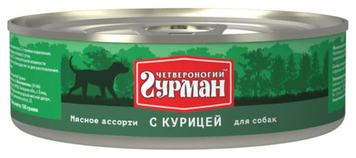 фото Консервы для собак четвероногий гурман мясное ассорти, курица, 100г