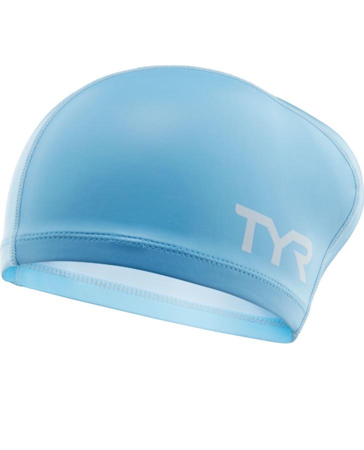 фото Шапочка для плавания tyr long hair silicone comfort swim cap 450 light blue