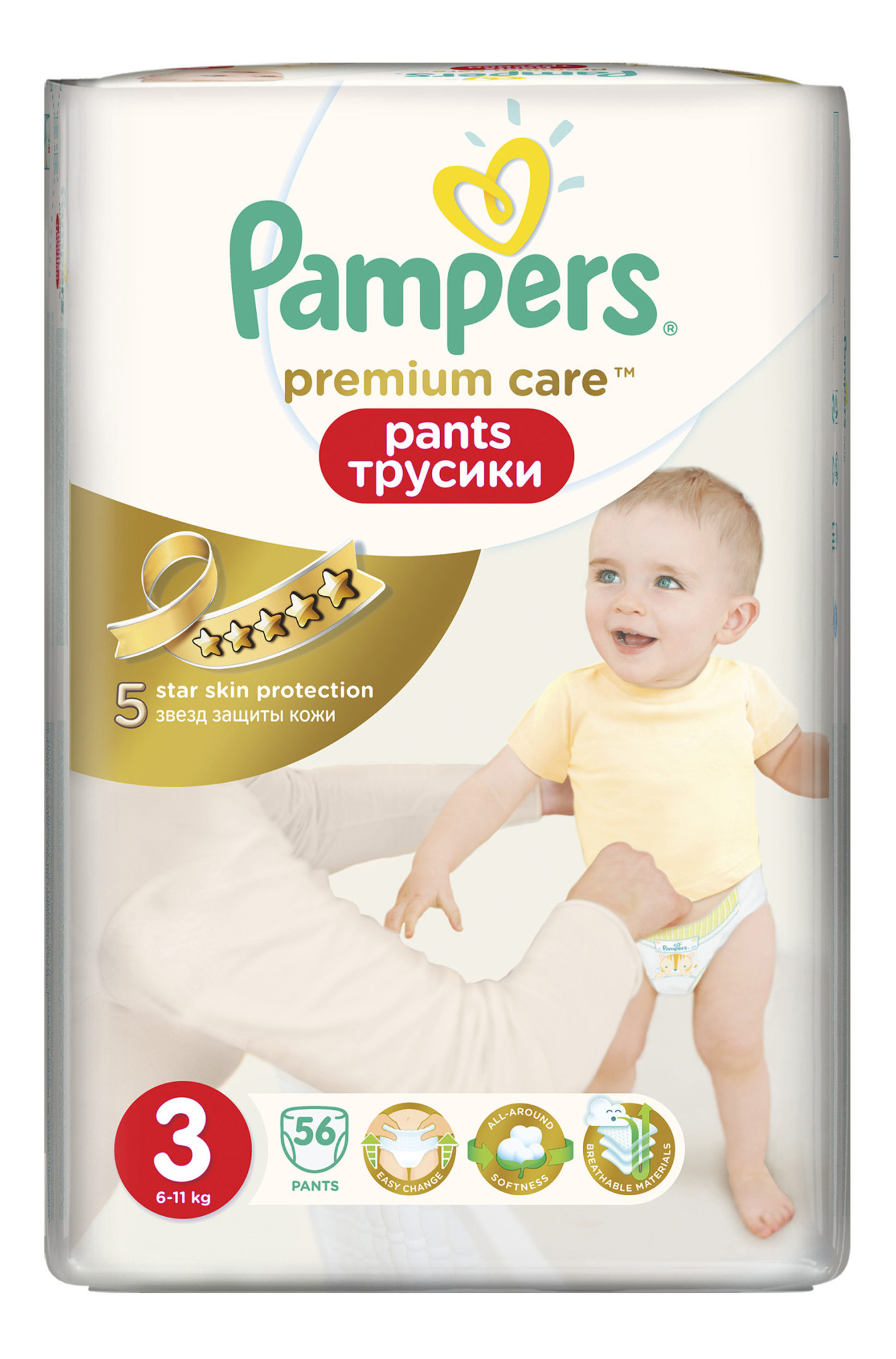 фото Подгузники-трусики pampers premium care pants 3 (6-11 кг), 56 шт.