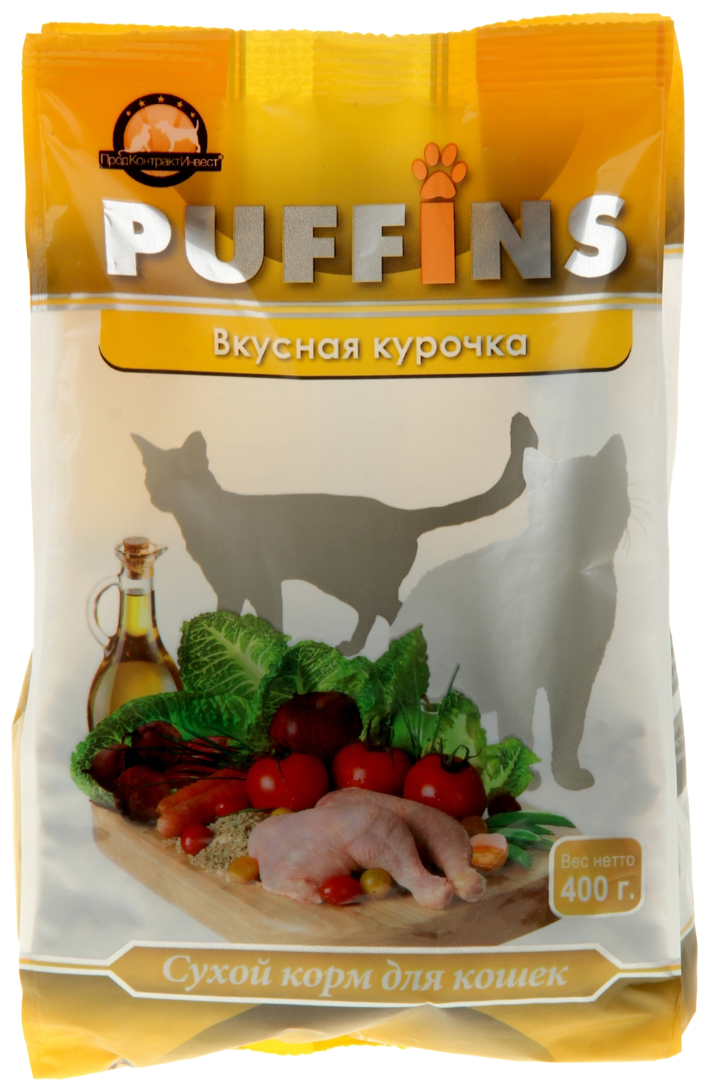 фото Сухой корм для кошек puffins, вкусная курочка, 0,4кг