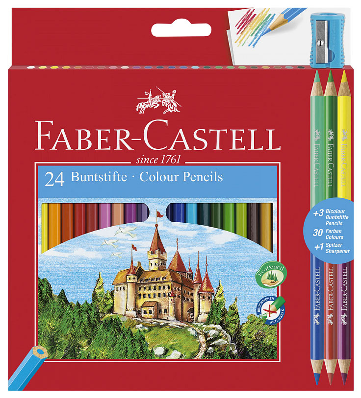 фото Цветные карандаши faber-castell замок: 24 шт + 3 двухцветных карандаша + точилка