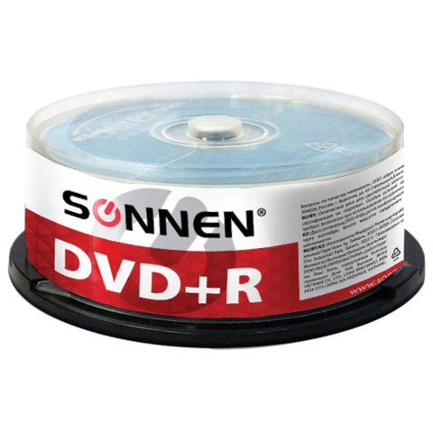 фото Диски dvd+r (плюс) "sonnen", 4,7 gb, 16x, cake box 50 штук