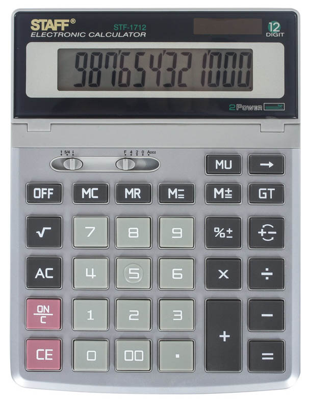 Калькулятор Staff STF-1712, 12 разрядов, двойное питание, 200х152 мм
