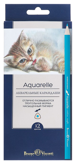 

Карандаши акварельные 12 цветов BrunoVisconti Aquarelle BrunoVisconti, Голубой;зеленый;розовый;бордовый;красный;оранжевый;желтый;бирюзовый;синий;фиолетовый;черный